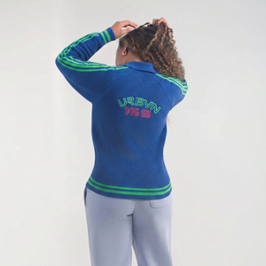 Blue Cotton Zip Cardigan