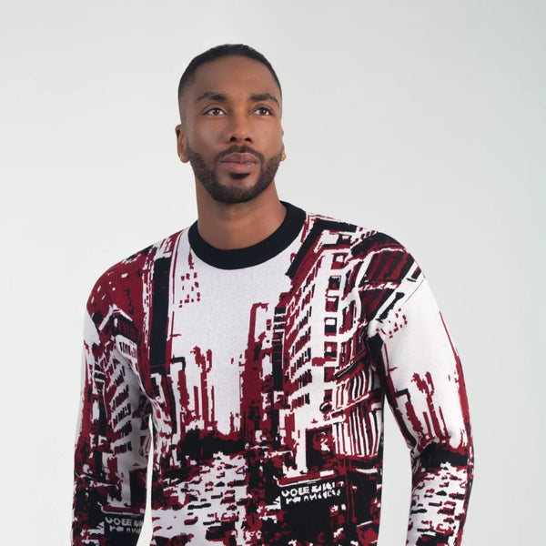 Broadway Knit Sweater – Lightweight Jacquard Graphic Pullover