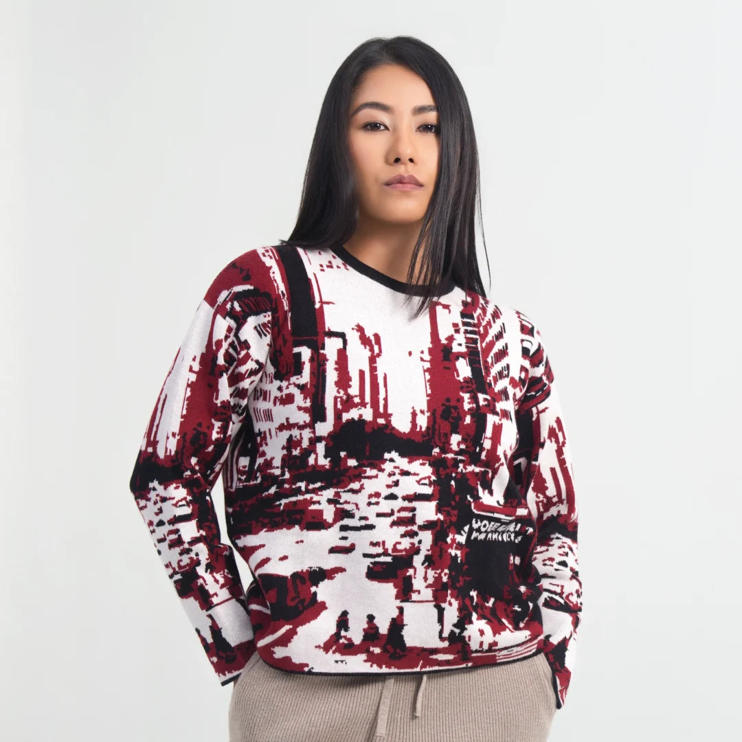 Boardwalk Knit Sweater – Lightweight Jacquard Graphic Pullover