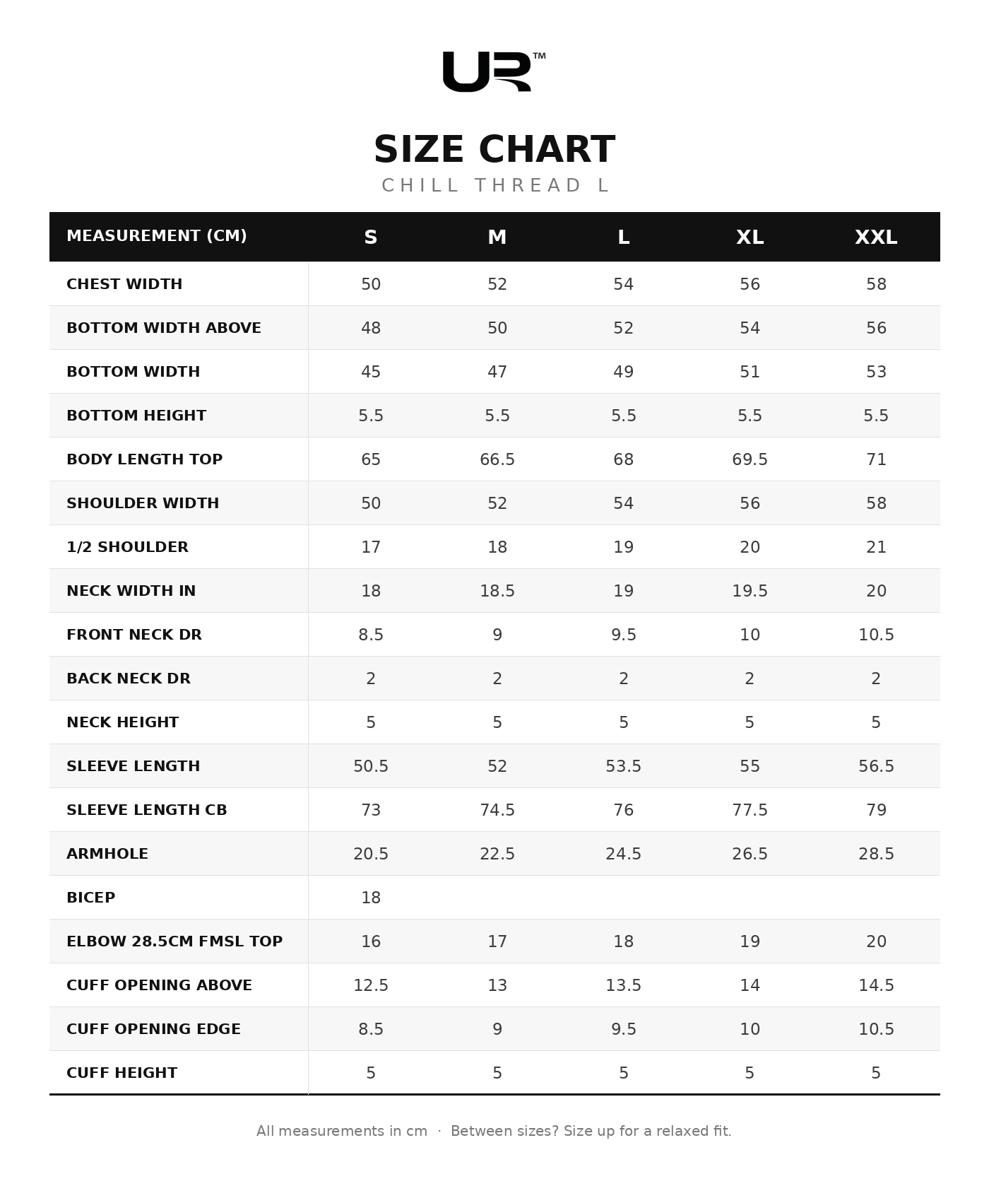 Chill Thread L size chart