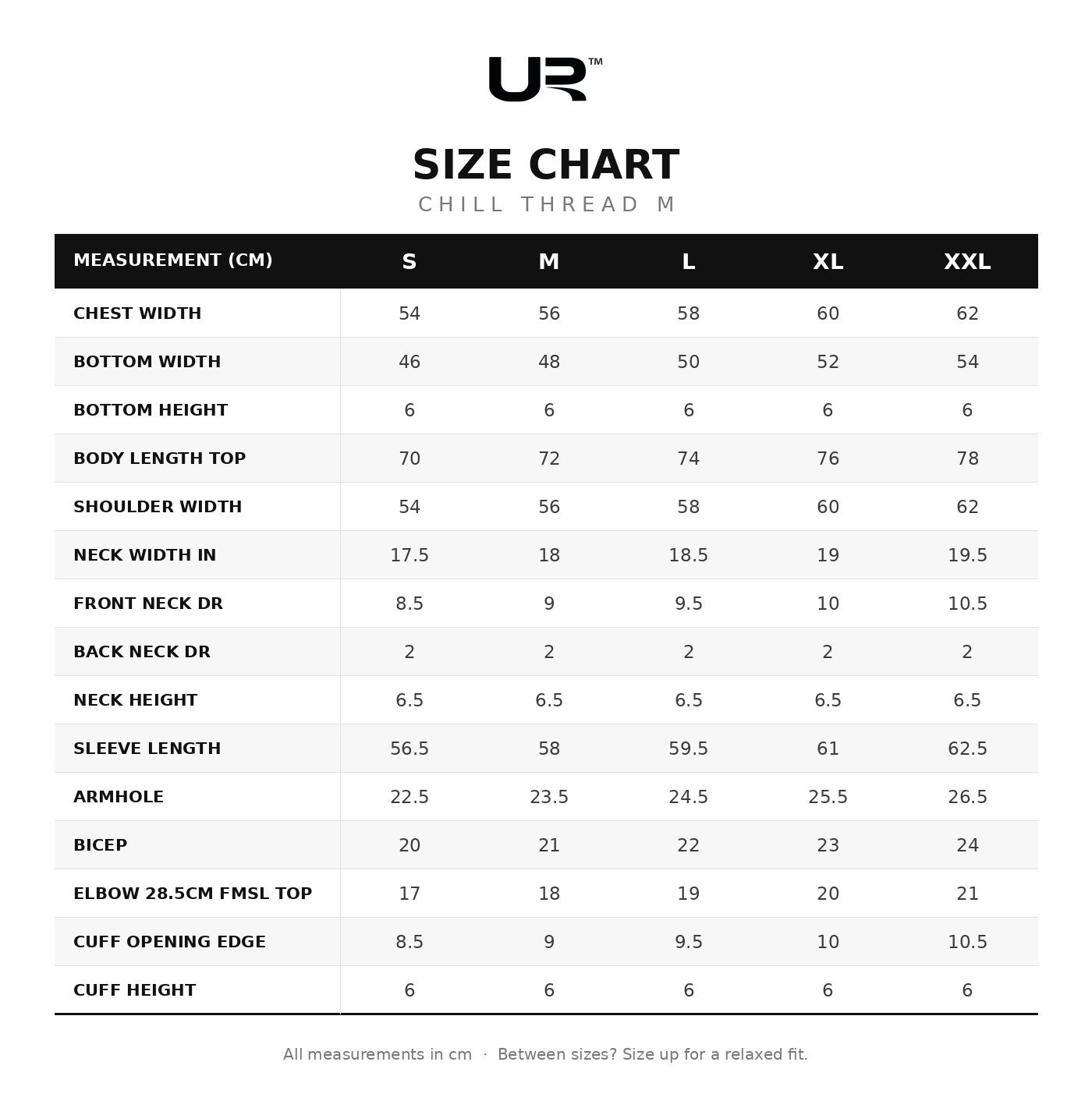 Chill Thread M size chart