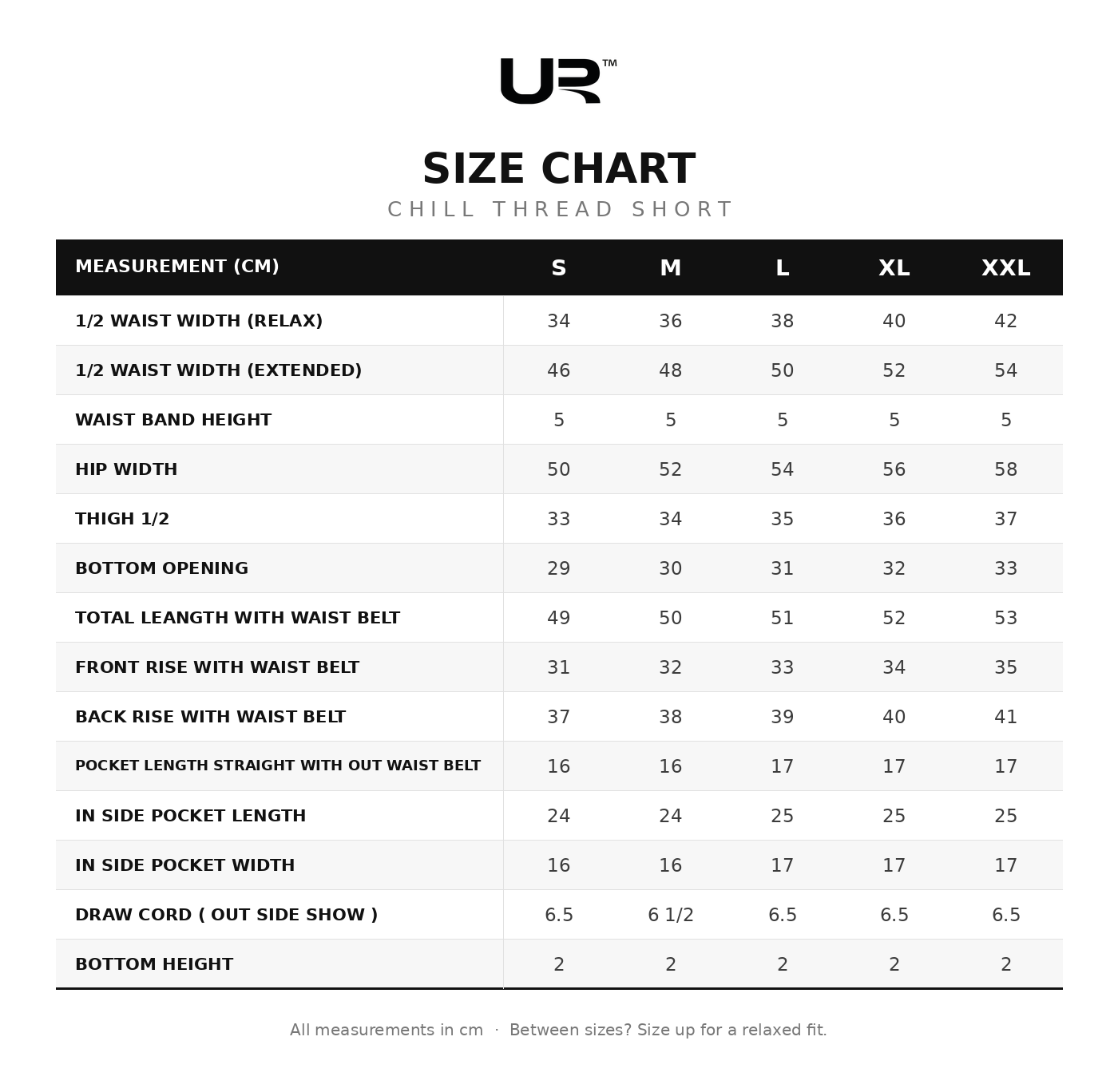 Chill Thread Short size chart