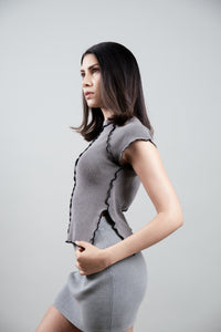 URBVN Crazy Top in Grey Flannel - side view styled with matching skirt