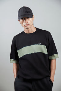 URBVN Diesel T Shirt in Black - mens tee with contrast chest panel, front view